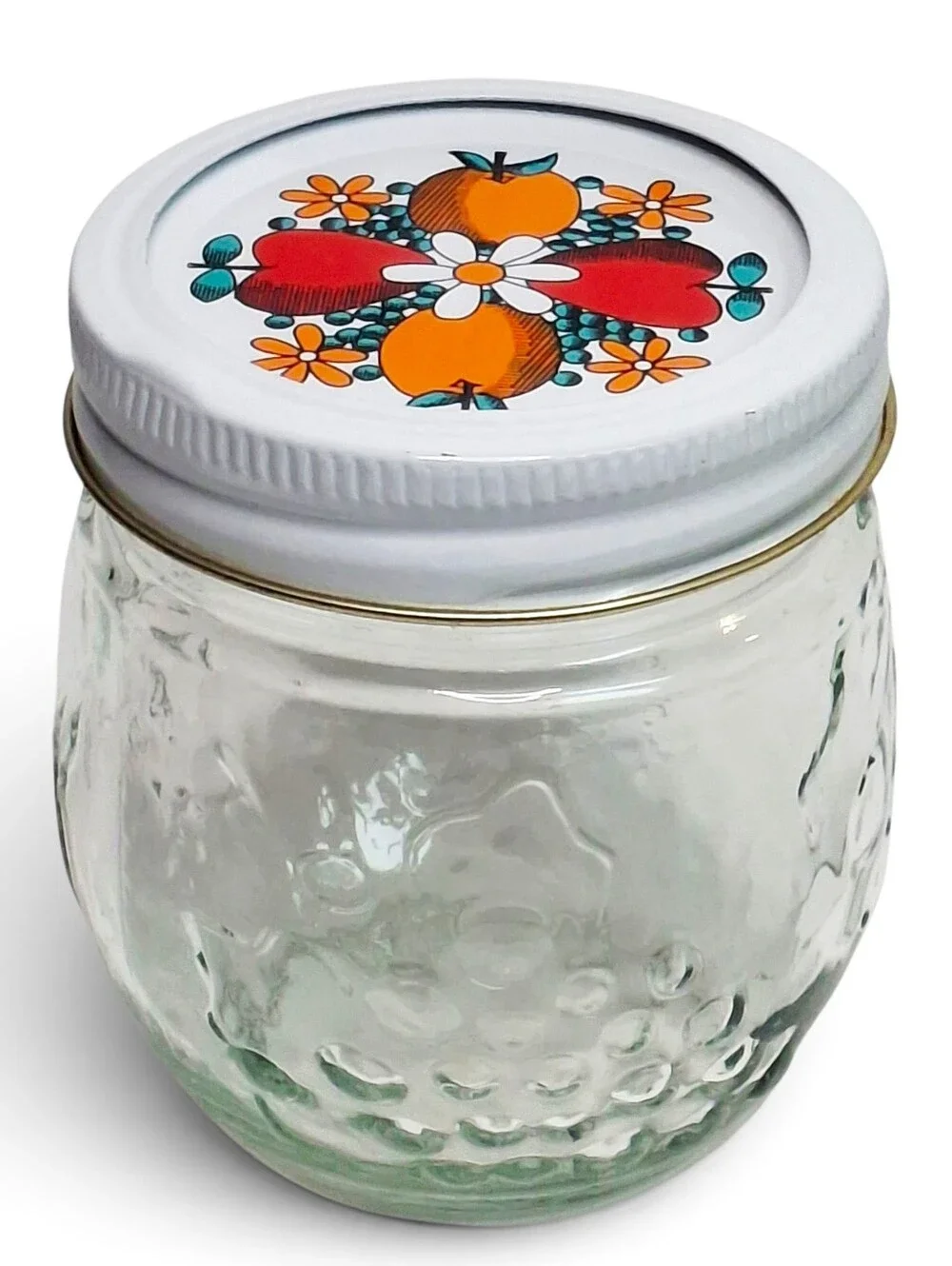 Kerr Country Kitchen Mason Jar Vintage Fruit Embossed Storage Jar Lithograph Lid